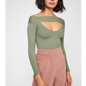 Free People Womens Find Me Basic T-Shirt Green XS